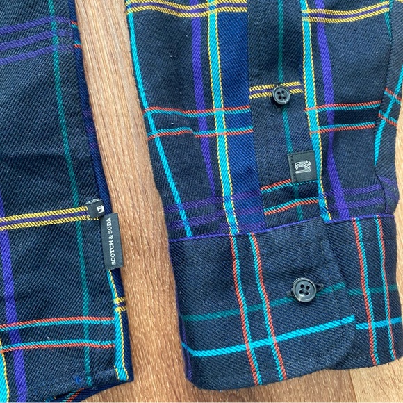 Scotch & Soda Long Sleeve Button Up Shirt Mens Large Checkered Purple - Picture 11 of 12